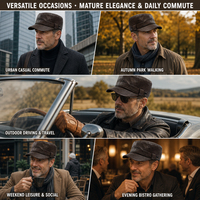 Casquette plate vintage en cuir PU pour homme, style cadet, automne-hiver, rétro, avec sangle réglable, logo personnalisé, vente en gros