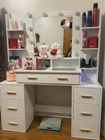 Ensemble de coiffeuse de chambre moderne européen blanc avec miroir LED éclairé réglable et rangement intégré