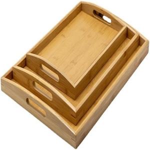 Ensemble de 3 plateaux de service en bambou pour le petit-déjeuner, pour lit, <span class=keywords><strong>canapé</strong></span> et divan, tailles grande, moyenne et petite - Product Image 1