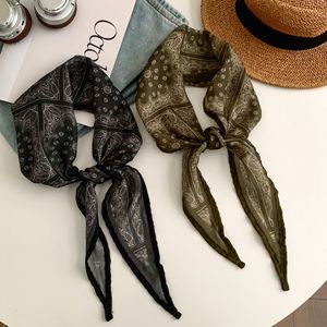 Mới Hàn Quốc Retro Vuông Hai Mặt Cotton Linen Khăn Nhỏ Khăn Choàng Bốn Lưới Paisley Kim Cương Mô Hình Mùa Hè Thoáng Khí - Product Image 4