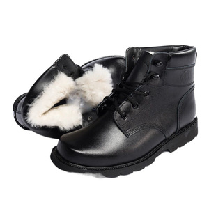 Winter Wool Leather <b>Boots</b> Men Thickened Fleece Lined Warm Snow <b>Boots</b> Mid Heel Front Laces Solid Color Black - Product Image 2