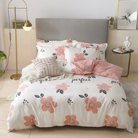 Set de literie en coton brossés, taille unique, 100%, housse de couette imprimée rose, 3 pièces