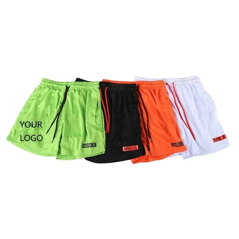 בהיר צבע בד רשת גברים של מכנסיים קצרים שרוך מעל הברך רגיל צבע לוגו מותאם אישית אימון אגרוף גזעי ספורט מכנסיים קצרים