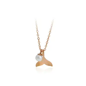 A00740471 Xu ping jewelry with smoke jewelry fashion simple INS style fish tail pearl pendant rose gold stainless steel necklace