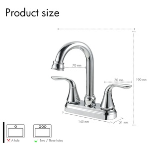 Mitigeur de lavabo de salle de bain moderne 320021 Metalique 320021, corps et cartouche en laiton chromé, 4 po, 2 poignées, 2 trous, haute qualité - Product Image 1