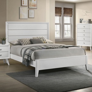 Letto matrimoniale bianco con 2 comodini, pannello con texture a onde, set di mobili da camera da letto contemporaneo in 3 pezzi - Product Image 2