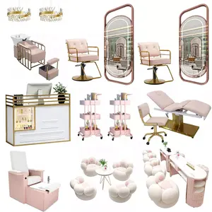 Ladies pink salon station furniture set equipment beauty hairdressing chair