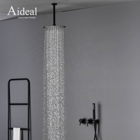 Robinet de salle de bain contemporain en laiton noir mat à double poignée encastré, avec cartouche céramique, jet pluie, massage, fonction pause et douche douce