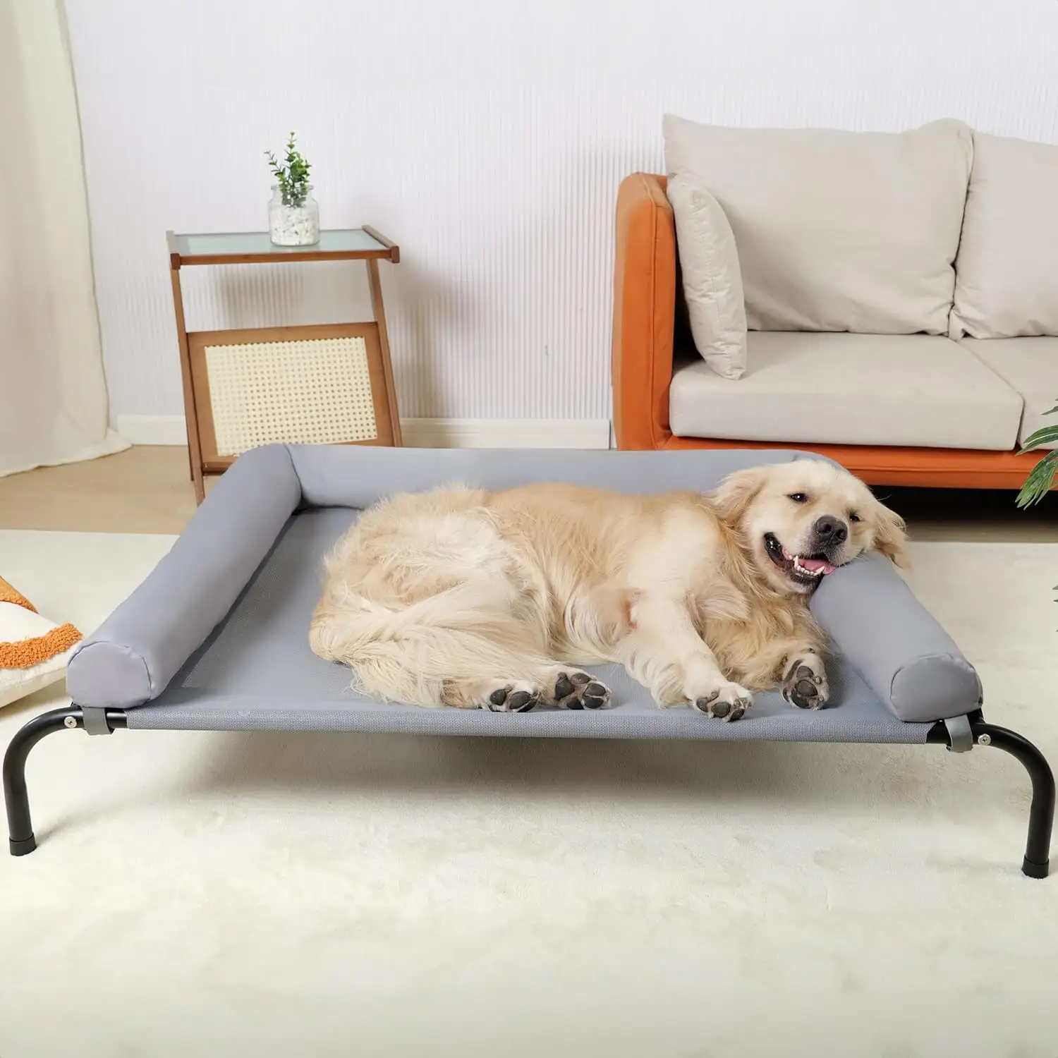 Cama de enfriamiento elevada para perros con almohadas Cuna de perro elevada lavable portátil con malla a prueba de masticación y marco de metal