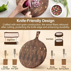 Planche à découper ronde en bois d'acacia avec poignée, à grain de bois apparent, pour <span class=keywords><strong>cuisine</strong></span>, pain, pizza, fromage, charcuterie – Offre Spéciale - Product Image 5