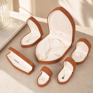 Zebopak Terracotta Rust Velvet Arch Window Jewelry Box Set with <b>Ring</b> Necklace Pendant Gold Trim <b>Storage</b> Case Wholesale - Product Image 3