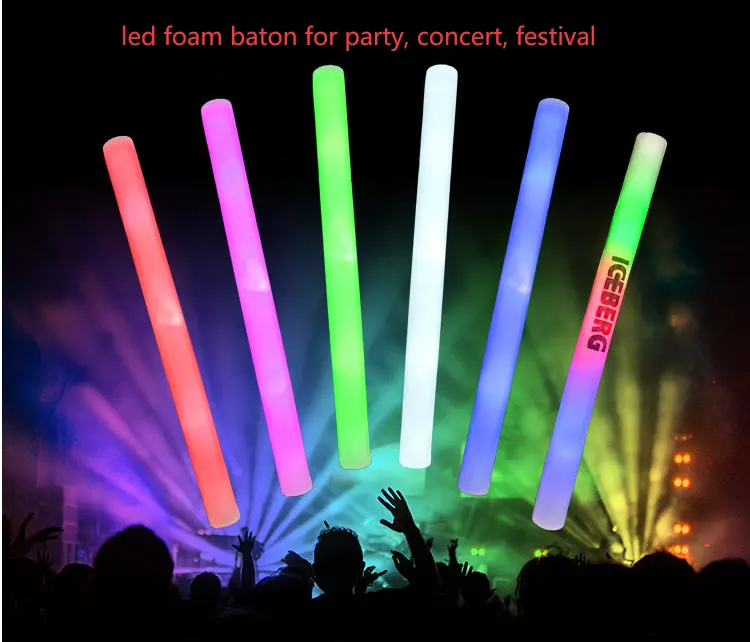 Bastón de luz LED de espuma multicolor para conciertos, bastón de espuma brillante para fiestas y bodas, promoción