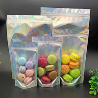 Sacs en film holographique laser personnalisés avec logo, 100 pièces, transparents, refermables, en mylar, avec fermeture éclair, pour bijoux, bonbons, emballages alimentaires