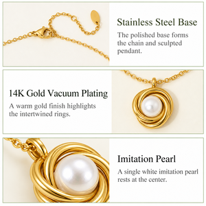 Collier Nid de Perles en Acier Inoxydable Plaqué Or 14K sous Vide avec Pendentif Rond en Perle d'Imitation - Product Image 2