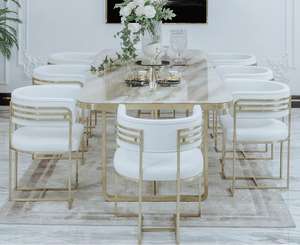 Современная ресторанная роскошная мебель для дома, мраморные столы для столовой, 8 мест, прямоугольный каркас из нержавеющей стали, обеденный стол, набор - Product Image 2