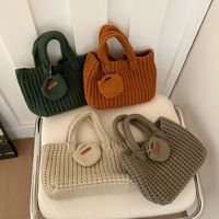 Sac à main en fil crocheté fait main, style coréen, couleur unie, mignon, pour tenue d'automne-hiver, motif dessin animé, en polyester