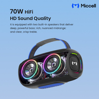 Haut-parleurs sans fil portables Miccell 70W, 12000mAh, IPX5, étanches, lecteur de musique avec lumières colorées pour les fêtes en plein air