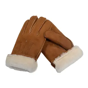 Guantes de piel de oveja para hombre, manoplas personalizadas de dedos completos, para invierno, entrega rápida