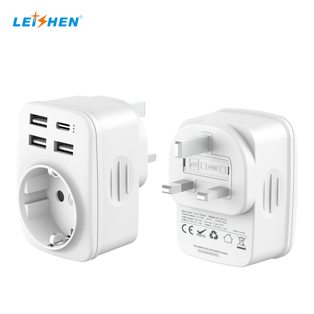 EU to UK USB Travel Adapter EU Input UK Plug With 3USB 1USB C With Type G for England Ireland UK,Dubai,Maldives,Qatar,Malaysia
