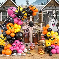 Kit d'arche de guirlande de ballons en latex colorés pour Halloween, avec ballons en aluminium festifs chauve-souris et fantôme, décorations de fête auto-adhésives