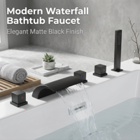 Robinet de baignoire cascade à poser sur le rebord, ensemble 5 trous avec douchette et contrôle précis de la température pour salle de bain moderne