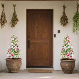 Árbol Artificial Realista de Arborvitae, Topiario Cónico de Cedro con Flores Amarillas y Estaca para el Suelo, para Decoración de Entradas y Caminos - Product Image 2