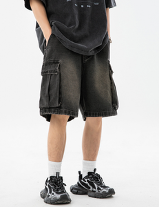 <span class=keywords><strong>Pantaloncini</strong></span> Estivi Casual da Uomo in Denim, Vestibilità Larga <span class=keywords><strong>con</strong></span> Grandi Tasche Laterali, Vita Media, Stile Boyfriend, Traspiranti, <span class=keywords><strong>con</strong></span> Cerniere, Tessuto Streetwear Hip Hop - Product Image 5