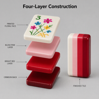 Ensemble de Mahjong Américain de Luxe Moderne à 4 Couches en Acrylique, Tuiles à Motifs Floraux, Jeu Complet Fait Main, Durable, Personnalisé, OEM, ODM, Cadeau