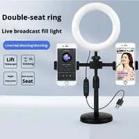 Support de diffusion en direct portable pour téléphone double avec clip de bureau, lumière annulaire LED rétractable de 6 pouces pour selfie beauté