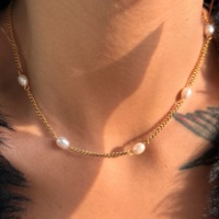 Collar Dazan 2023, Nuevo, Chapado en Oro de 18k, Acero Inoxidable Antideslustre, Serie Invierno, Perla Natural de Agua Dulce, Hecho a Mano