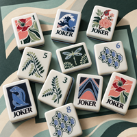 Ensemble de Mahjong américain de luxe Jardin Green, tuiles de Mahjong de qualité supérieure, imprimé floral botanique, kit de jeu complet avec tapis de jeu à motif ondulé