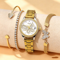 Ensemble de montres pour femmes tendance, cadran rond de 30 mm, bracelet en acier inoxydable, strass, 3 bracelets, bijoux, cadeau