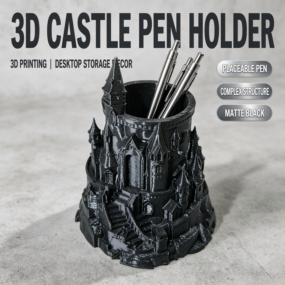 Style Gender Customizable 3D Printed Plastic Castle Pencil Holder Dark Style Desk ...