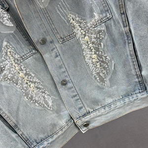 Vente en gros Nouvelle mode 2026 <span class=keywords><strong>Veste</strong></span> en jean pour <span class=keywords><strong>femme</strong></span> décontractée, perlée, unie, respirante, à simple boutonnage, à manches classiques, avec sequins - Product Image 5