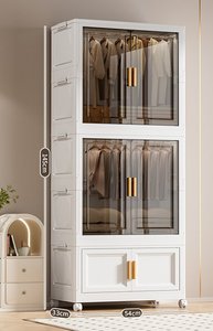 Verstärkter Moderner Aufbewahrungsschrank für Zuhause Schlafzimmer Baby-Kleiderschrank mit Rollen Mehrschichtiger Faltbarer Höhenverstellbarer Kleiderorganizer - Product Image 4