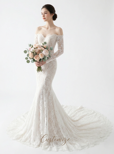 שמלת כלה קיצית <span class=keywords><strong>2026</strong></span> חדשה, בסגנון זנב דג, באורך הרצפה, עם רצועות ספגטי צרפתיות, תחרה קריסטלית, אשליה, פרחים יבשים מהירים - Product Image 3