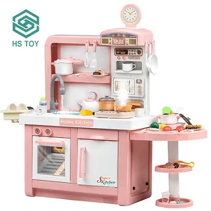 HS 100CM Mainan Simulasi Memasak Anak-anak, Ukuran Besar Mewah Dapur Pink Set untuk Anak Perempuan Gaya Baru 2022