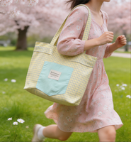 Sac fourre-tout à deux anses en tissu écossais personnalisé avec logo, grande capacité, pour femme, idéal pour l'école et le quotidien, durable, directement de l'usine