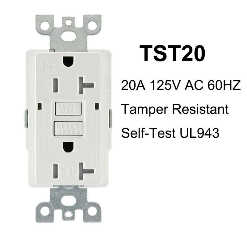 US Standard 20-Amp 125V Decorator Tamper-Resistant Wall Switches Listed Self-Test GFCI Outlet With Led Indiccator