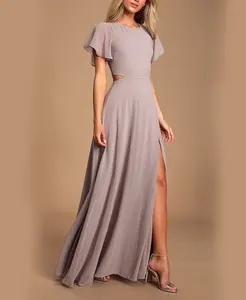 2023 Custom Long Kleider Frauen Casual Lavender Cutout Maxi kleid