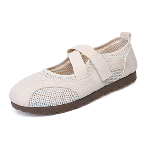 Women Breathable Mesh Balletcore Mary Jane Flat Shoes Cross Elastic Strap Hook Loop Lightweight Walking Sneakers Soft Cork - Product Image 1