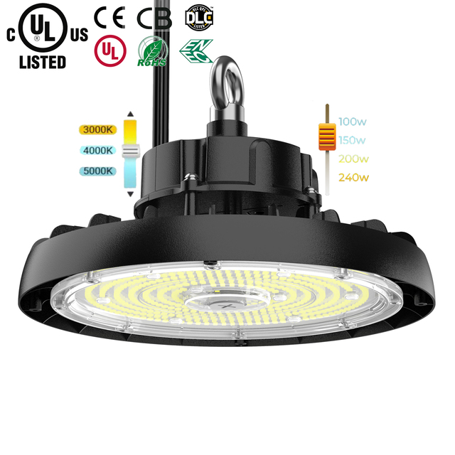 150W UFO Led High Bay 100W 200W 240W HighBay Light 3in1 Wattage & CCT Adjustable Industrial Warehouse Workshop Lighting