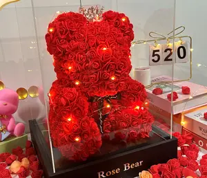 Best selling rose bears in gift box 25/40cm foam rose flower teddy bears for Valentine day gift flower bears top quality