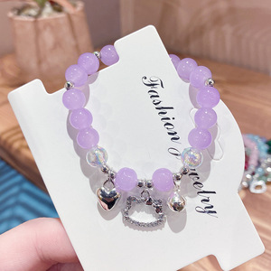 Braccialetto di perline di moda carino gattino campana ciondolo a cuore bracciale fatto a mano per bambini studenti - Product Image 4