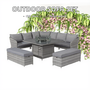 आधुनिक आउटडोर गार्डन सोफा सेट कोने रतन विवर-प्रतिरोधी पर्यावरण के अनुकूल जल कुशन फाइरेइट टेबल डाइनिंग पार्क - Product Image 2