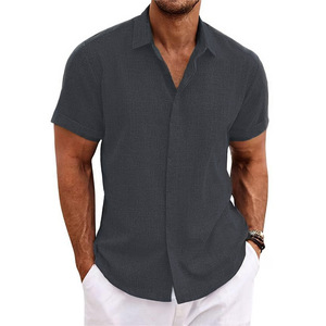 Camisa de Lino de Manga Corta para Hombre, Casual, con Botones, Transpirable, para Playa, Verano, Ligera, Mezcla de Algodón - Product Image 2