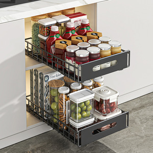 Ultra Deep Double Tier Pull-Out <strong>Storage</strong> Rack Modern Standing Type <strong>Kitchen</strong> Cabinet Basket Layered Shelf Home Spice <strong>Sink</strong> <strong>Storage</strong> - Product Image 4