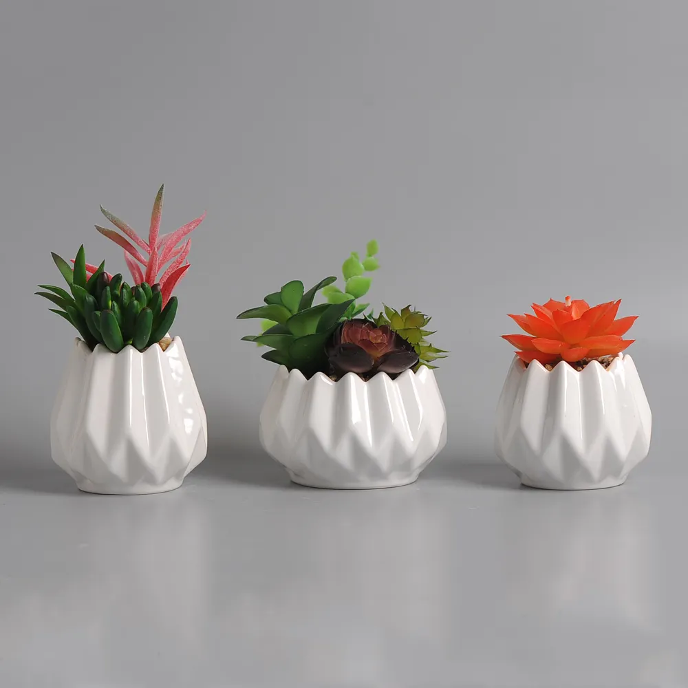 Vasos de flores e plantadores para interiores com design exclusivo, vasos verticais baratos de diamante branco para plantas, vaso de cerâmica blumentopf