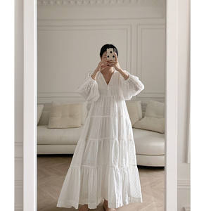 Abito in pizzo bianco per le vacanze dell'industria pesante per le donne nuovo stile <span class=keywords><strong>fata</strong></span> oversize protezione solare lungo fino al pavimento in Chiffon - Product Image 2