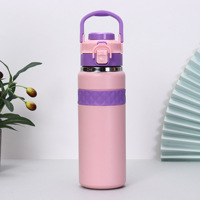 Bouteille d'eau isotherme réutilisable en acier inoxydable de 600 ml, tasse de bureau avec couvercle anti-fuite et poignée, maintien thermique de 6 à 12 heures